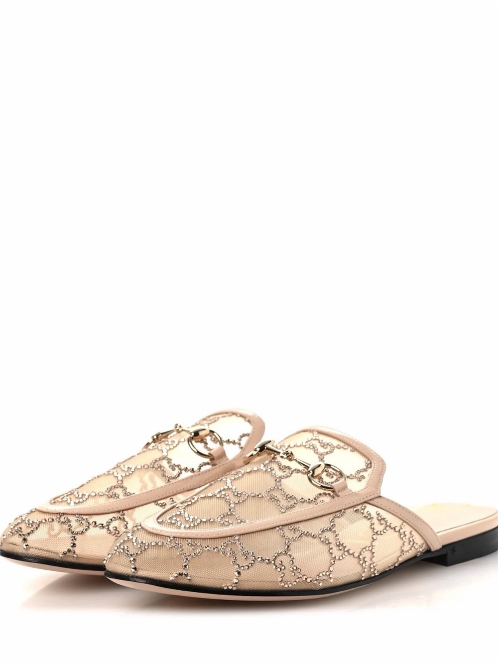 GUCCI Patent Mesh Crystal GG Monogram Womens Princetown Slippers 37 EU - Picture 3 of 4